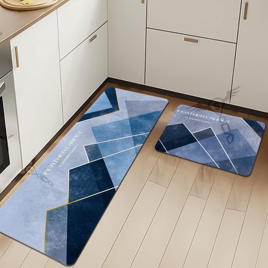 Rubber Floor Mat with Elegance Microfiber Non-Slip with Runner Geometric Pattern