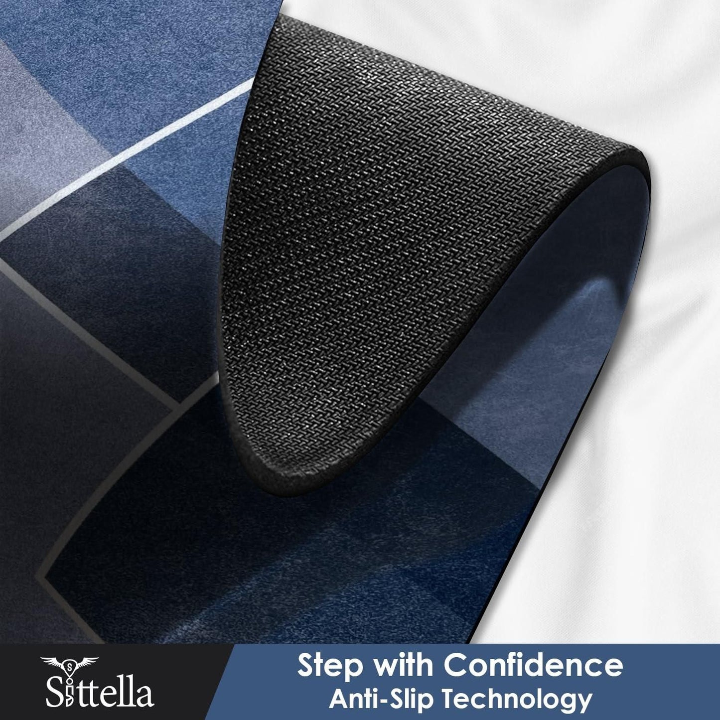 Rubber Floor Mat with Elegance Microfiber Non-Slip with Runner Geometric Pattern