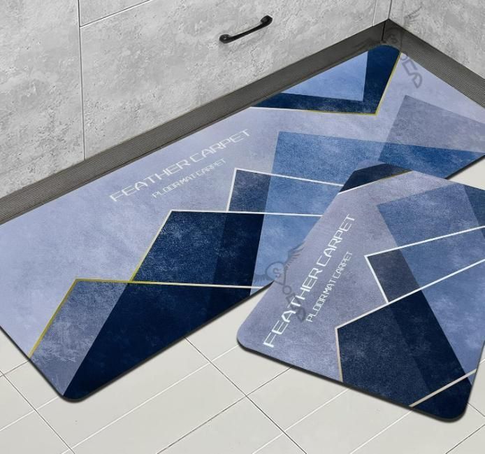 Rubber Floor Mat with Elegance Microfiber Non-Slip with Runner Geometric Pattern
