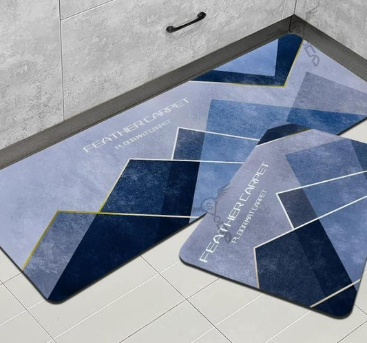 Rubber Floor Mat with Elegance Microfiber Non-Slip with Runner Geometric Pattern